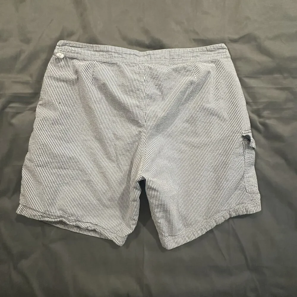 J.Crew Seersucker Board Short Mens 36 Striped Lined Swim Trunks Beach Pool Blue